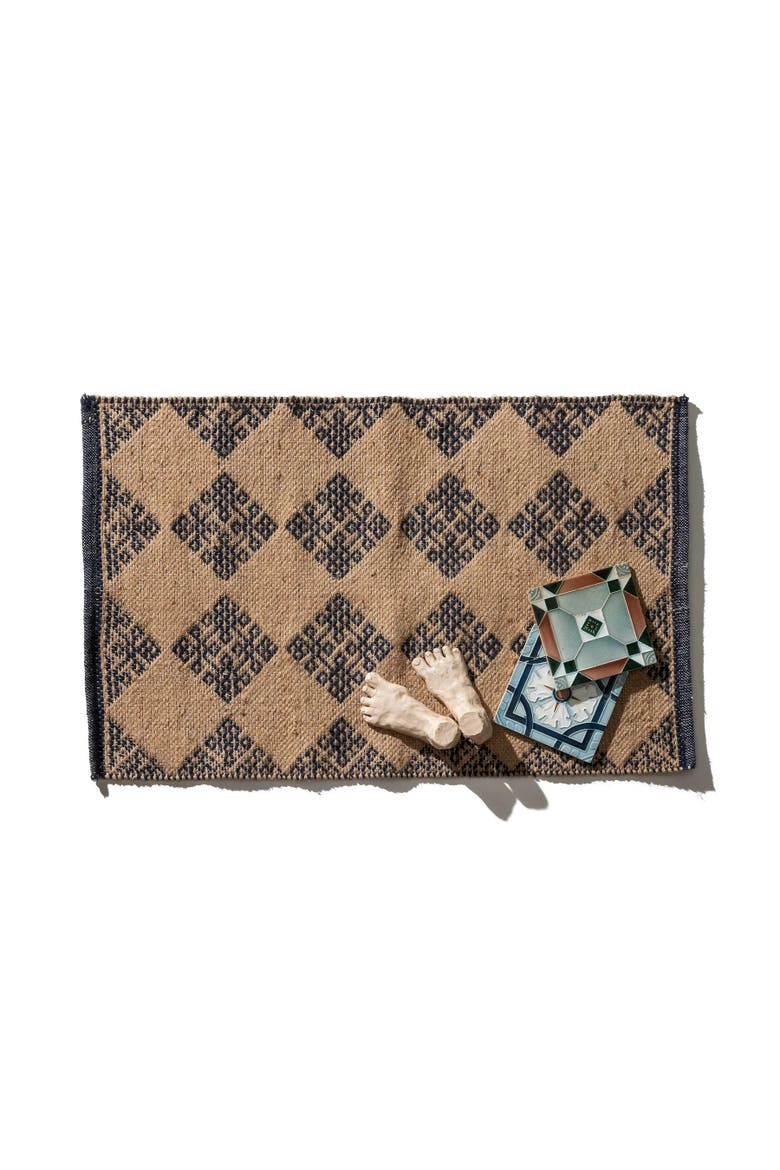 Tile Patterned Jute Mat, Alternate, color, Mykonos
