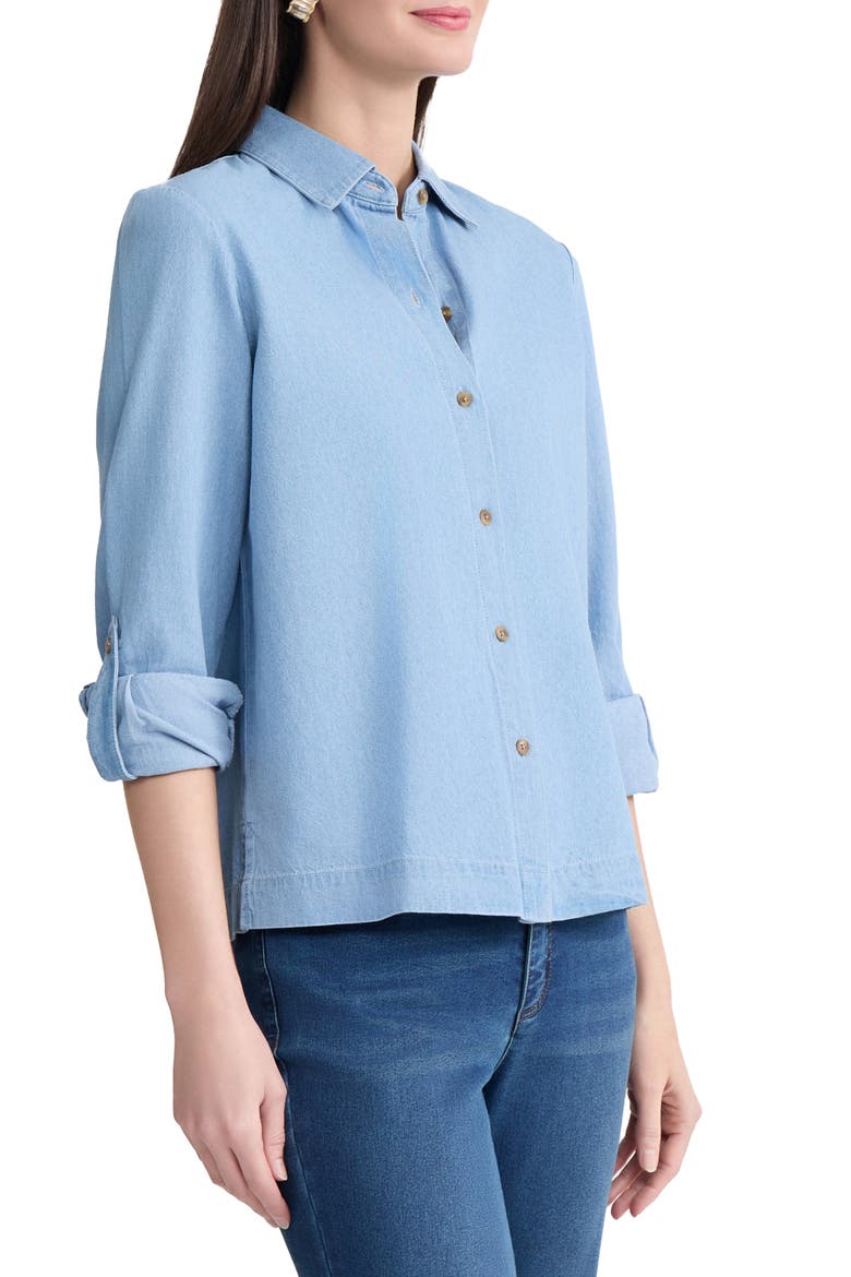 Boxy Denim Button-Up Shirt, Alternate, color, PISCES WASH