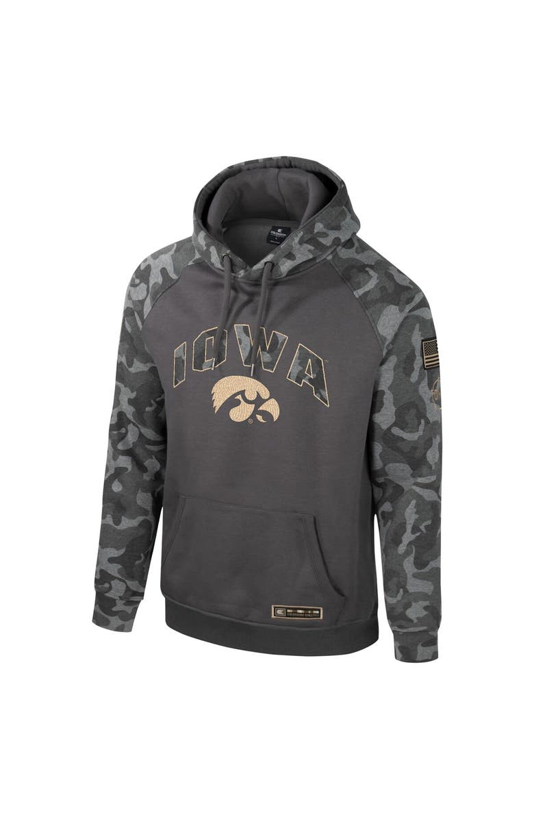 COLOSSEUM Men's Colosseum Charcoal Iowa Hawkeyes OHT Military Appreciation Camo Raglan Pullover Hoodie, Alternate, color, Charcoal