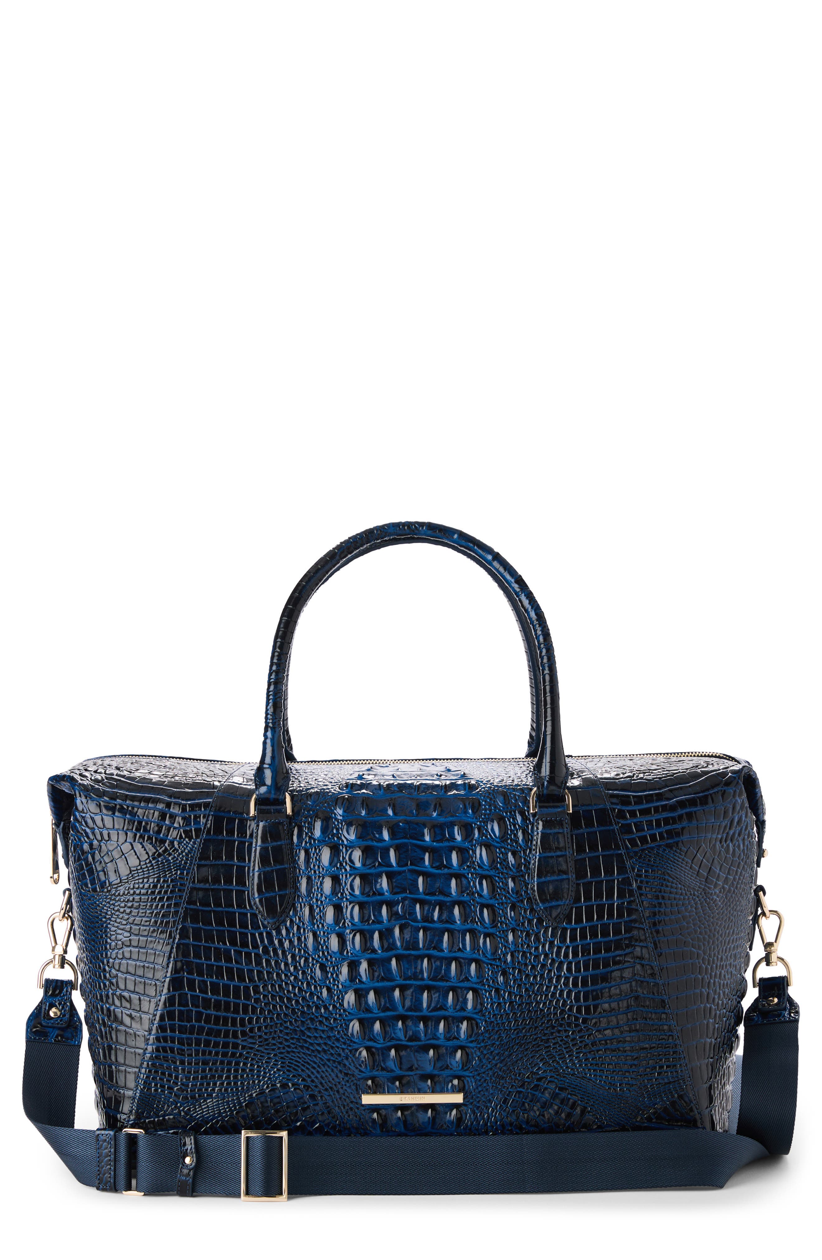 Daniela Croc Embossed Leather Travel Bag, Main, color, ANCHOR