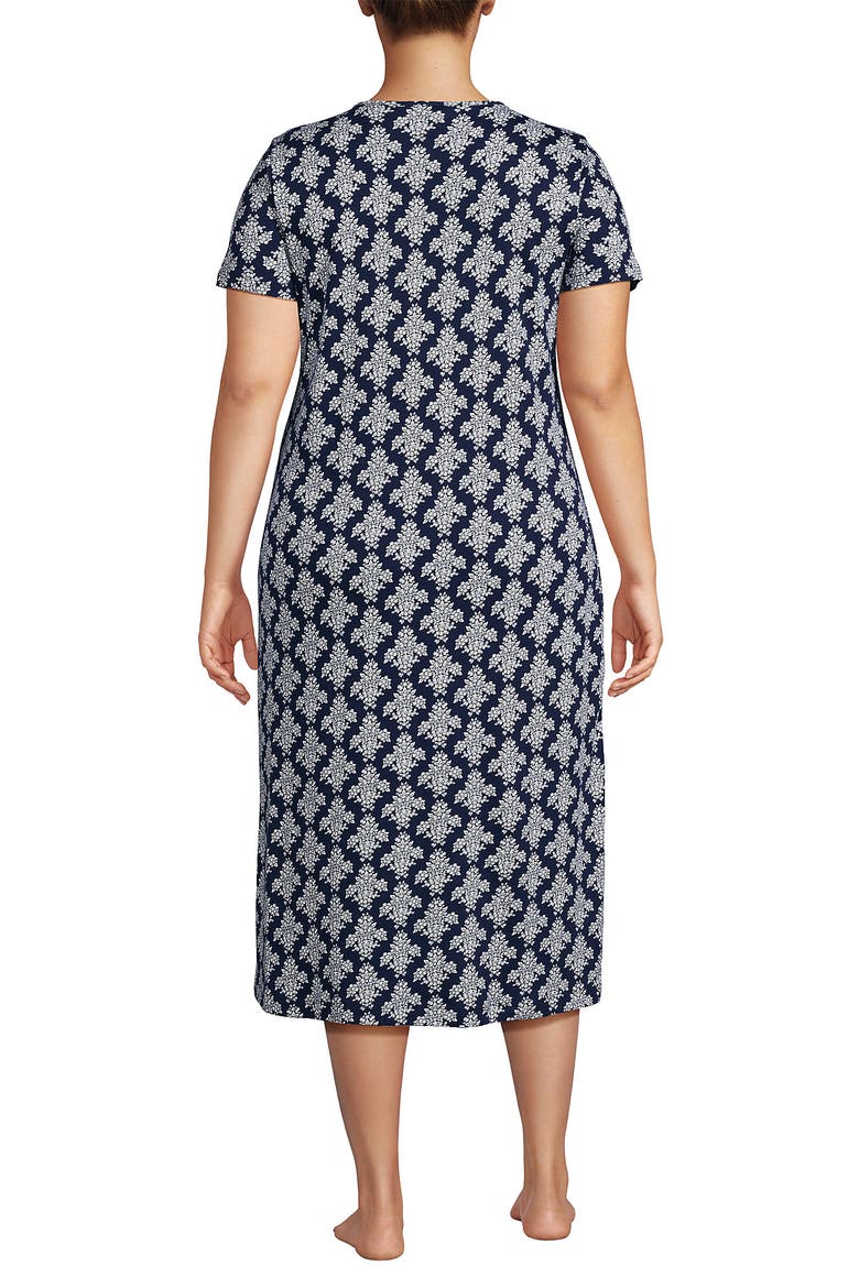 Cotton Short Sleeve Midcalf Nightgown, Alternate, color, Deep Sea Navy/Ivory Floral