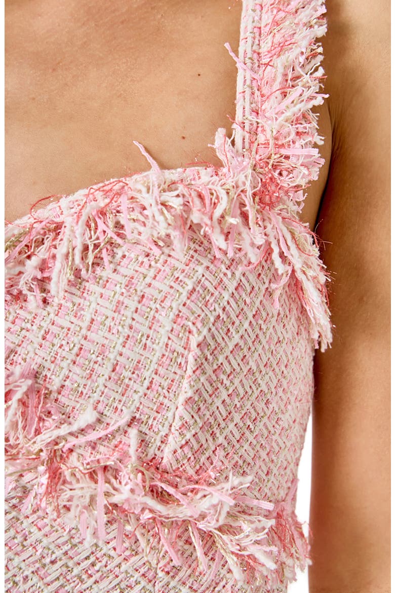 Tweed & Mesh Sleeveless Dress, Alternate, color, PINK