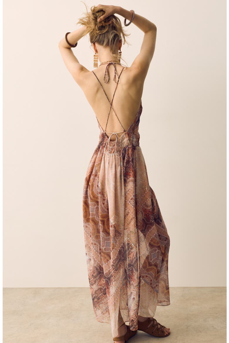 Tie Back Midi Dress, Alternate, color, PINK/ MULTI