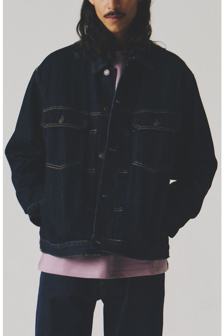 Oversize Cotton Dark Jeans Jacket, Main, color, Dark Blue