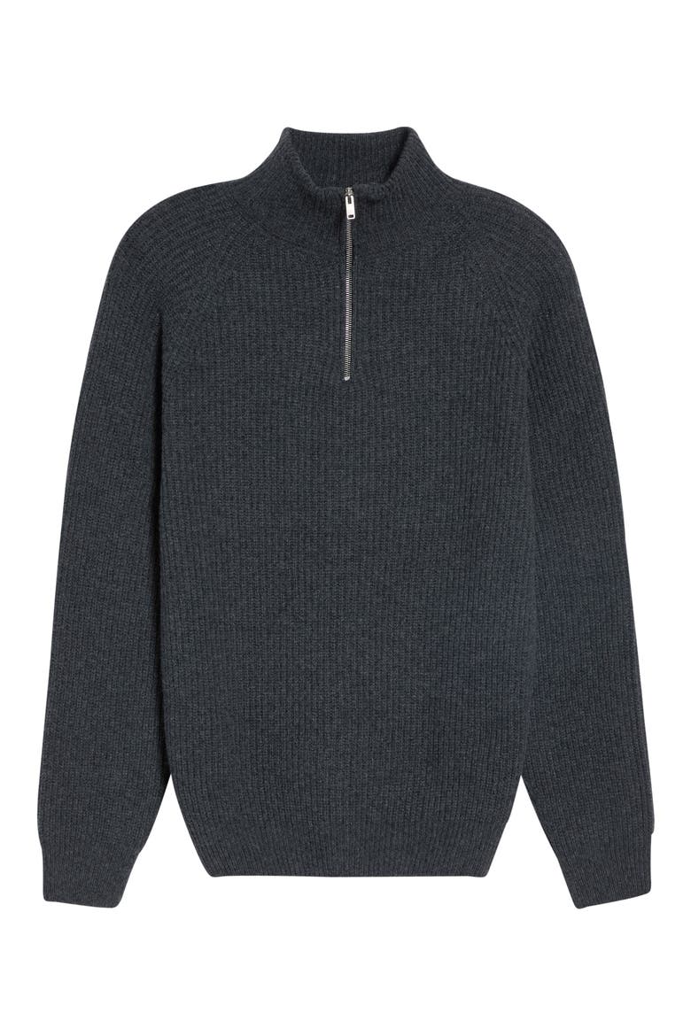 Cashmere & Extrafine Merino Wool Rib Half Zip Sweater, Alternate, color, DARK ASH