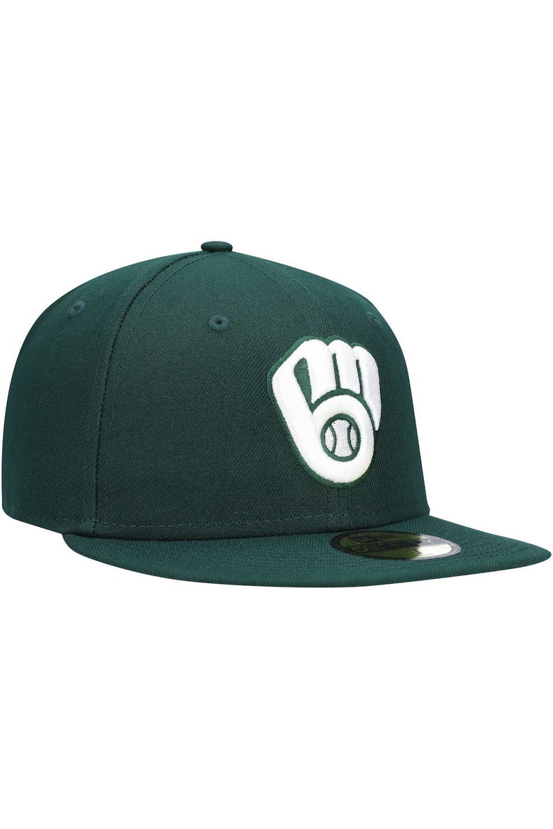 Men's New Era Green Milwaukee Brewers White Logo 59FIFTY Fitted Hat, Alternate, color, Green