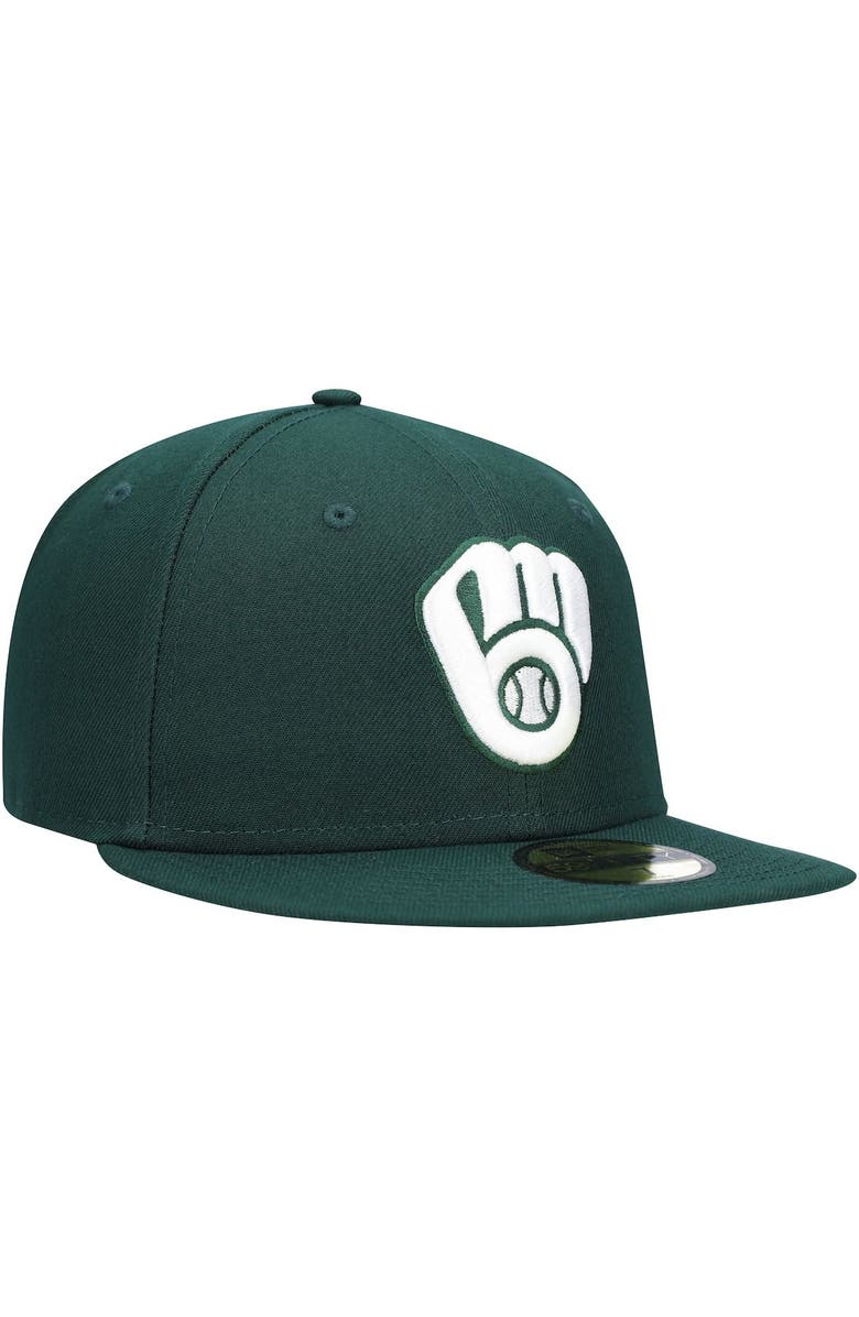 New Era Men's New Era Green Milwaukee Brewers White Logo 59FIFTY Fitted Hat, Alternate, color, Green