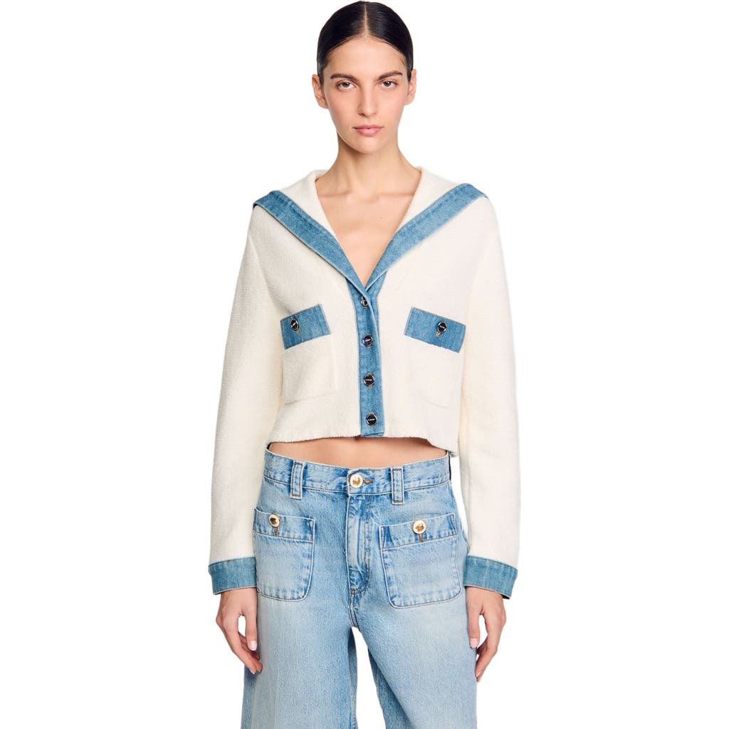 SANDRO SANDRO CARDIGAN WITH DENIM DETAILS