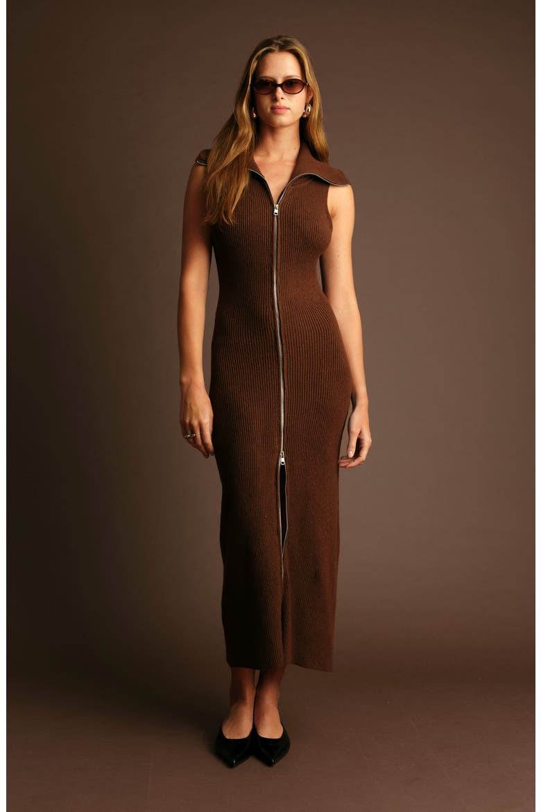 Paul Front Zip Knit Dress, Alternate, color, CHOCOLATE