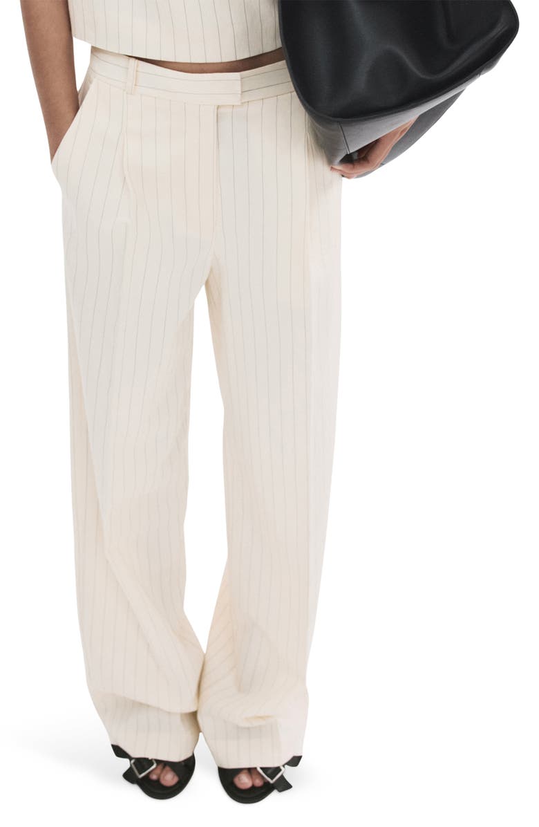 MANGO Cadena Pantalon Pinstripe Pants, Main, color, Off White
