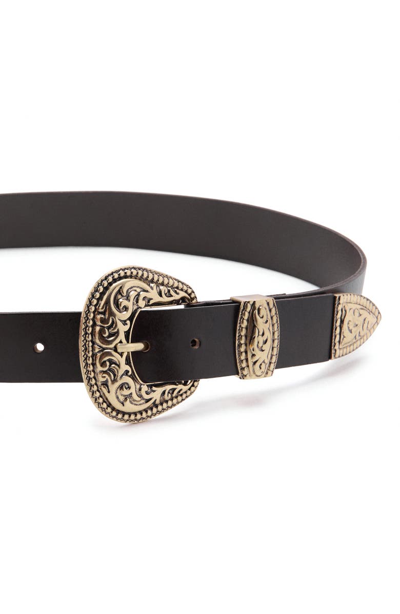 MANGO Engraved Buckle Leather Belt, Alternate, color,