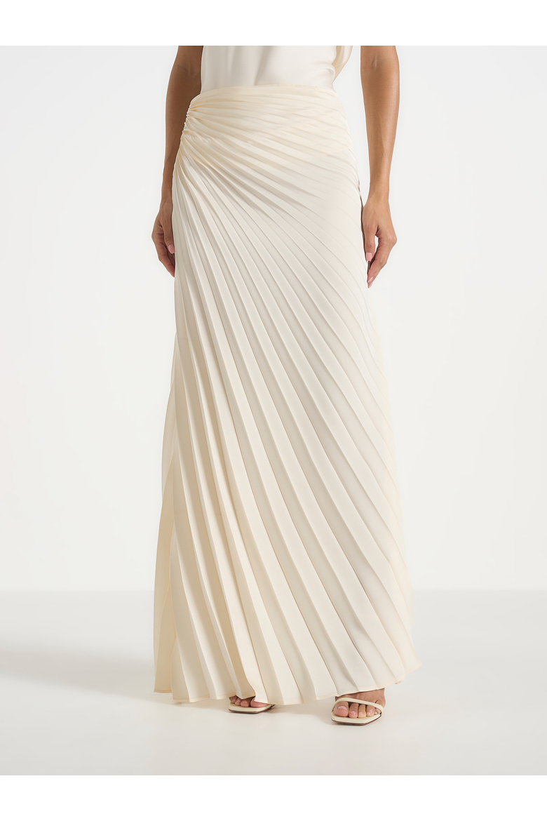 Fiona Satin Fan Pleat Maxi Skirt, Alternate, color, Ivory