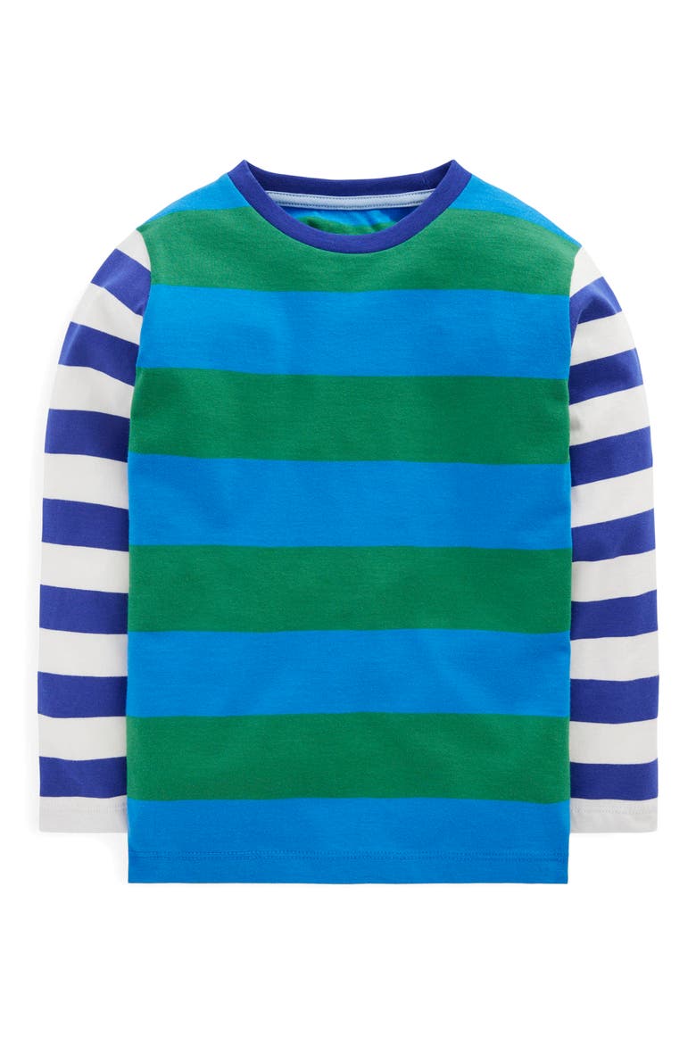 Kids' Mixed Stripe Long Sleeve Cotton Graphic T-Shirt, Main, color, BLUE/ GREEN/ ORANGE