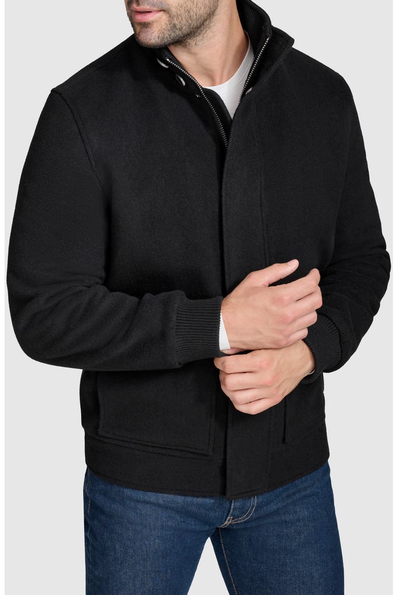 Stand Collar Wool Blend Bomber Jacket, Alternate, color, BLACK