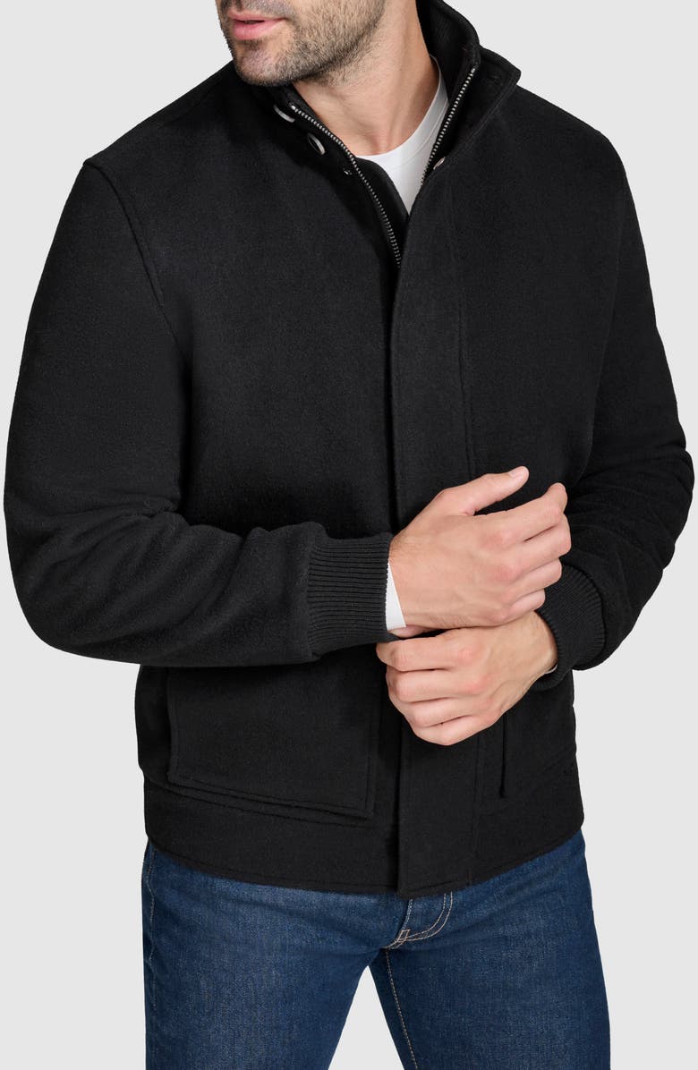 Cole Haan Signature Stand Collar Wool Blend Bomber Jacket, Alternate, color, Black