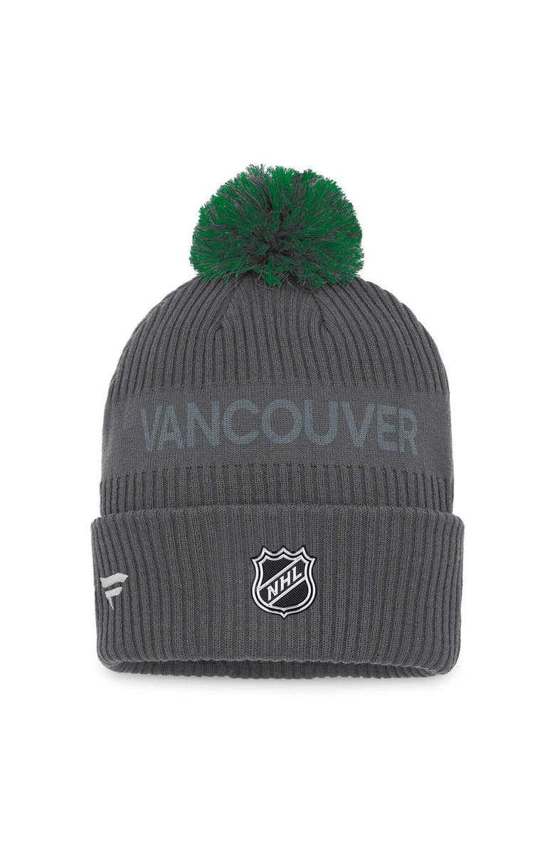 FANATICS Men's Fanatics Branded Charcoal Vancouver Canucks Authentic Pro Home Ice Cuffed Knit Hat with Pom, Alternate, color, 