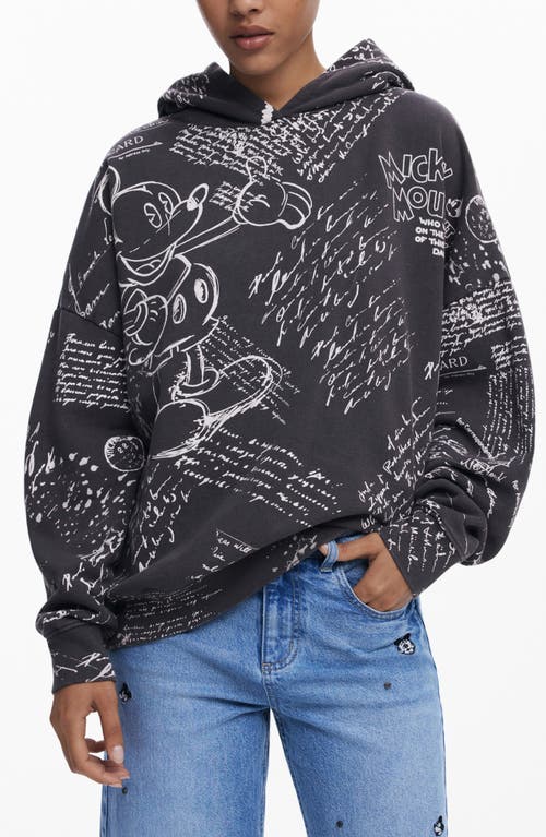 Desigual Mickey Mouse Print Cotton Hoodie In Black