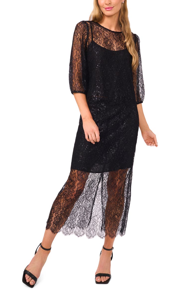 CeCe Metallic Floral Lace Top, Alternate, color, Rich Black