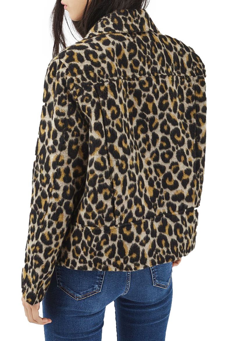 Leopard Print Biker Jacket, Alternate, color, LEOPARD