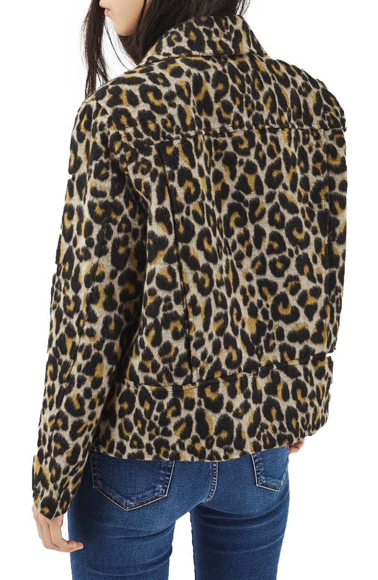 Topshop Leopard Print Biker Jacket, Alternate, color, 