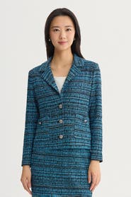 Ming Wang Lapel Collar Tweed Knit Jacket
