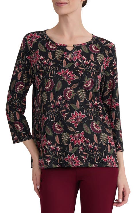 Keyhole Three-Quarter Sleeve Top