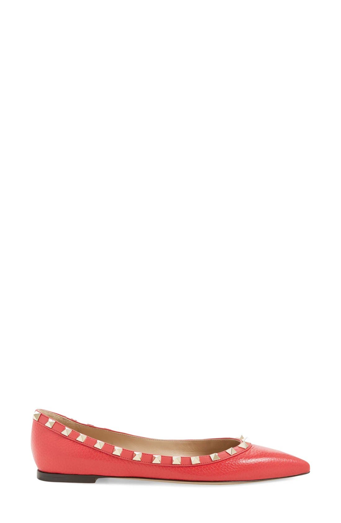 Valentino Rockstud Ballerina Flat, Alternate, color, FRAGOLA RED LEATHER