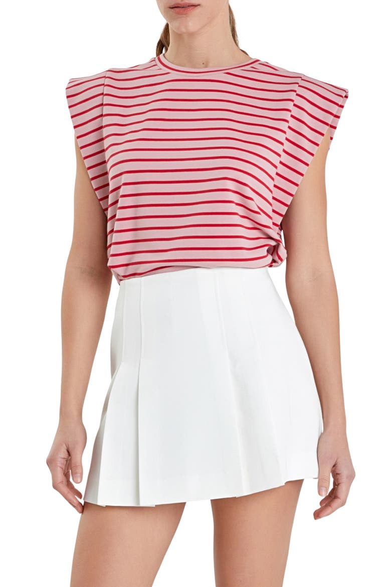 Stripe Extended Shoulder T-Shirt, Main, color, PINK/ RED