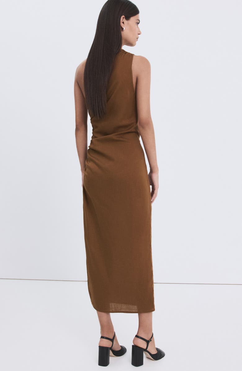 MANGO Ruched One-Shoulder Maxi Dress, Alternate, color, Tobacco Brown