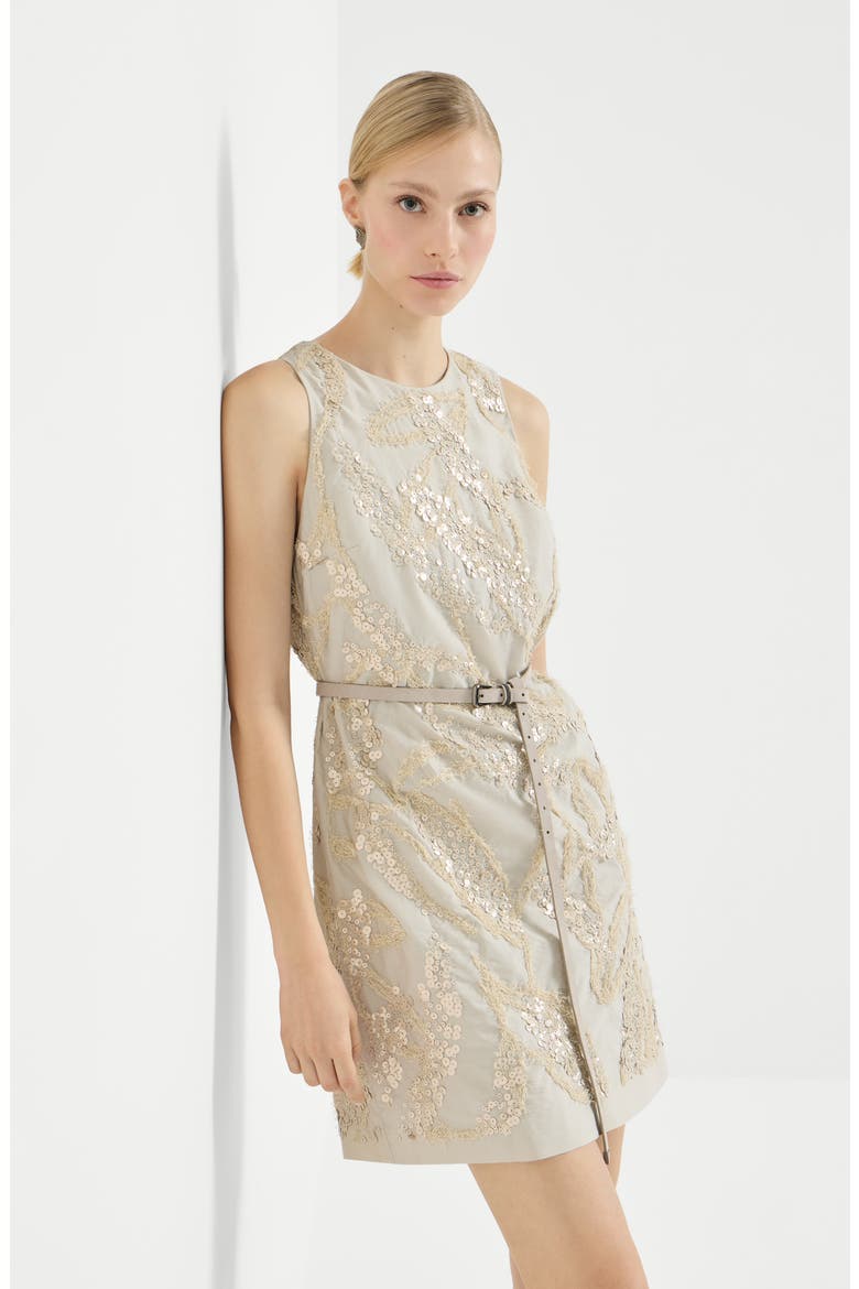 Mini dress with dazzling embroidery, Alternate, color, Beige