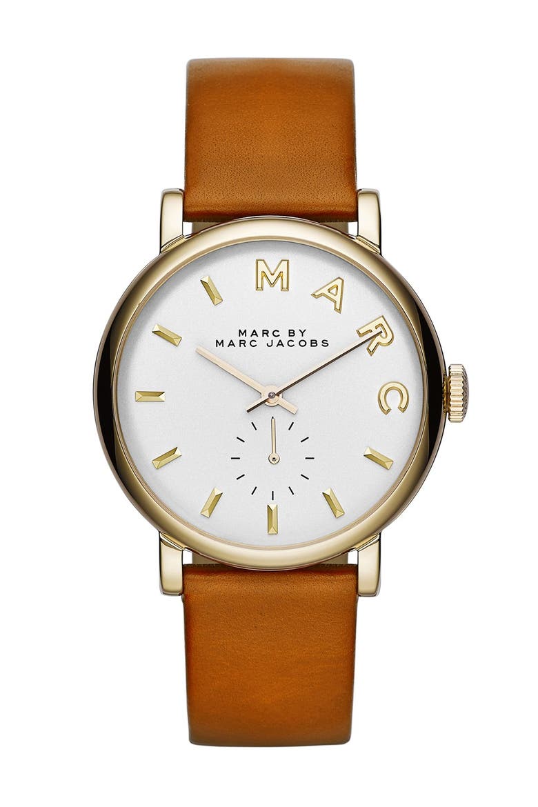 'Baker' Leather Strap Watch, 37mm, Main, color, TAN/ GOLD