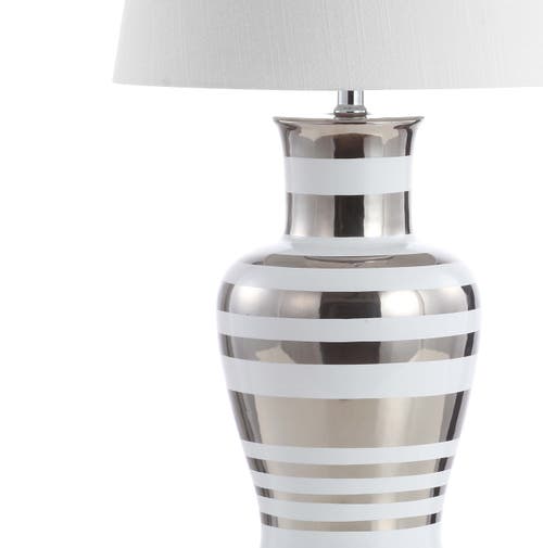 Jonathan Y Zilar Striped 28.75 Ceramic Iron Classic Modern Led Table Lamp In Silver/white