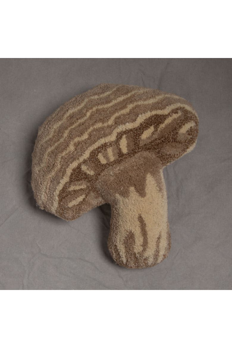 Wool Tufted Mushroom Shaped Pillow, with Cotton Back, Cream, Beige and Brown, Alternate, color, Cream
