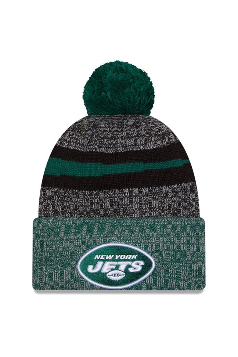 Men's New Era  Black/Green New York Jets 2023 Sideline Sport Cuffed Pom Knit Hat, Main, color, Black