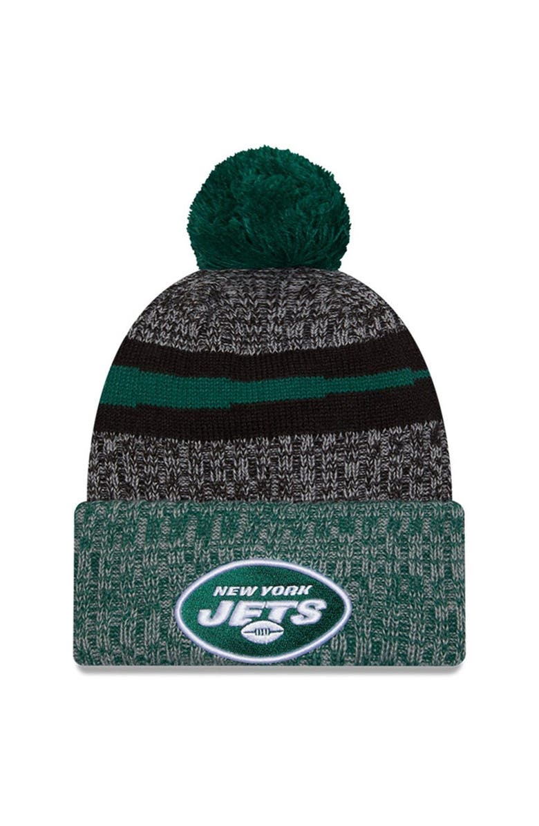New Era Men's New Era Black/Green New York Jets 2023 Sideline Sport Cuffed Pom Knit Hat, Main, color, Black