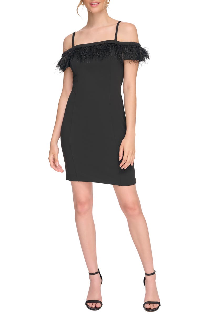 Kensie Feather Off-the-Shoulder Dress, Main, color, 