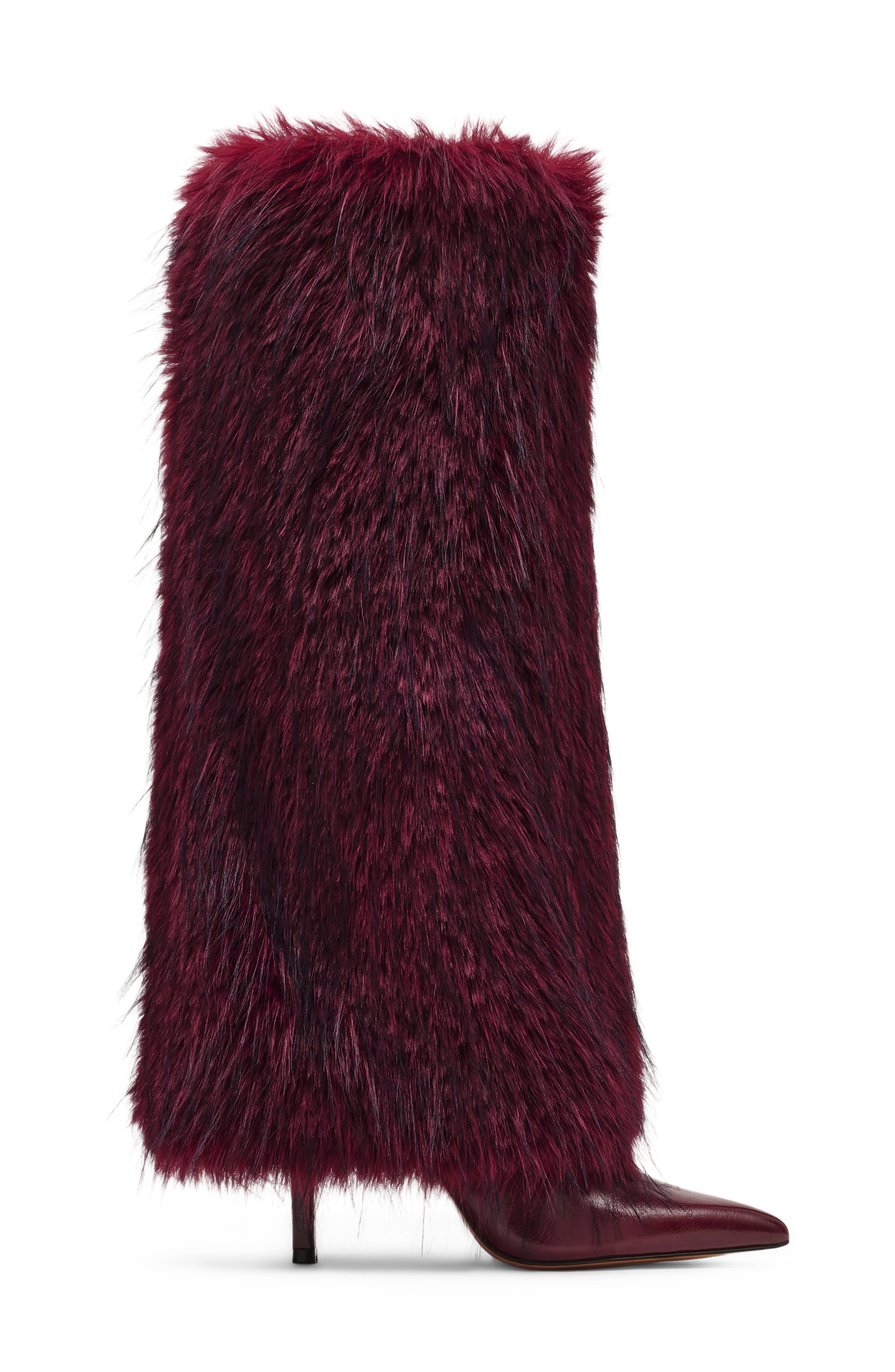 Icon Faux Fur Knee High Boot, Alternate, color, BURGUNDY