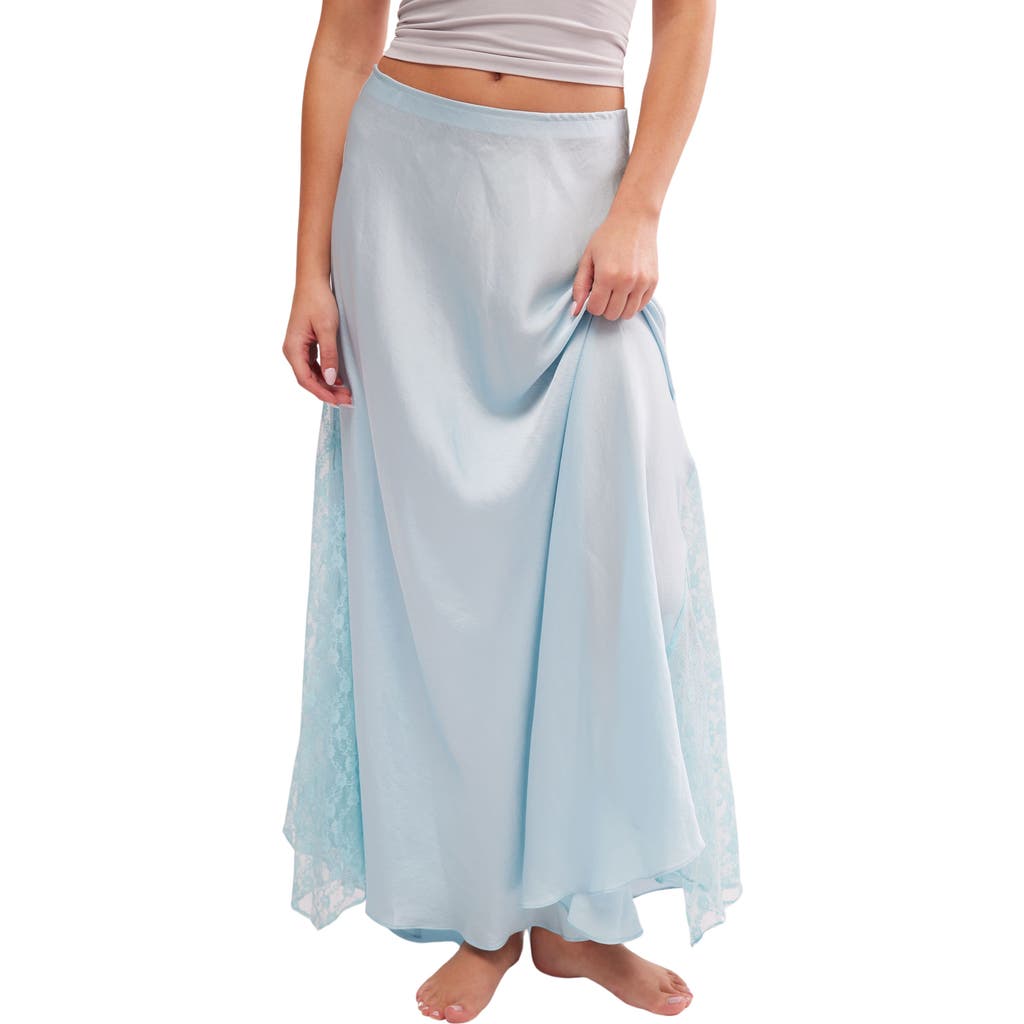 Free People Make You Mine Lace Inset Satin Maxi Slip Skirt In Blue