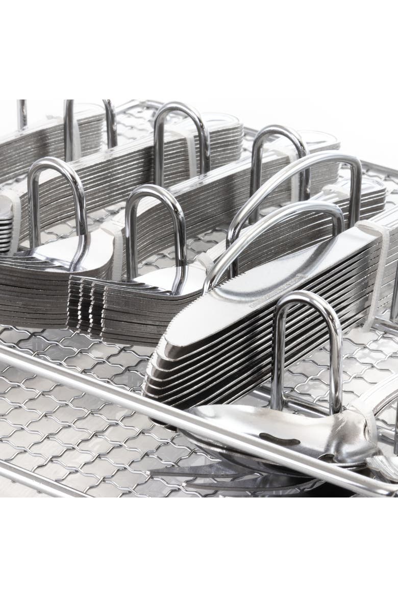 South Bay 65 Piece Stainless Steel Flatware Service Set with Wire Caddy, Alternate, color, Metallic Silver