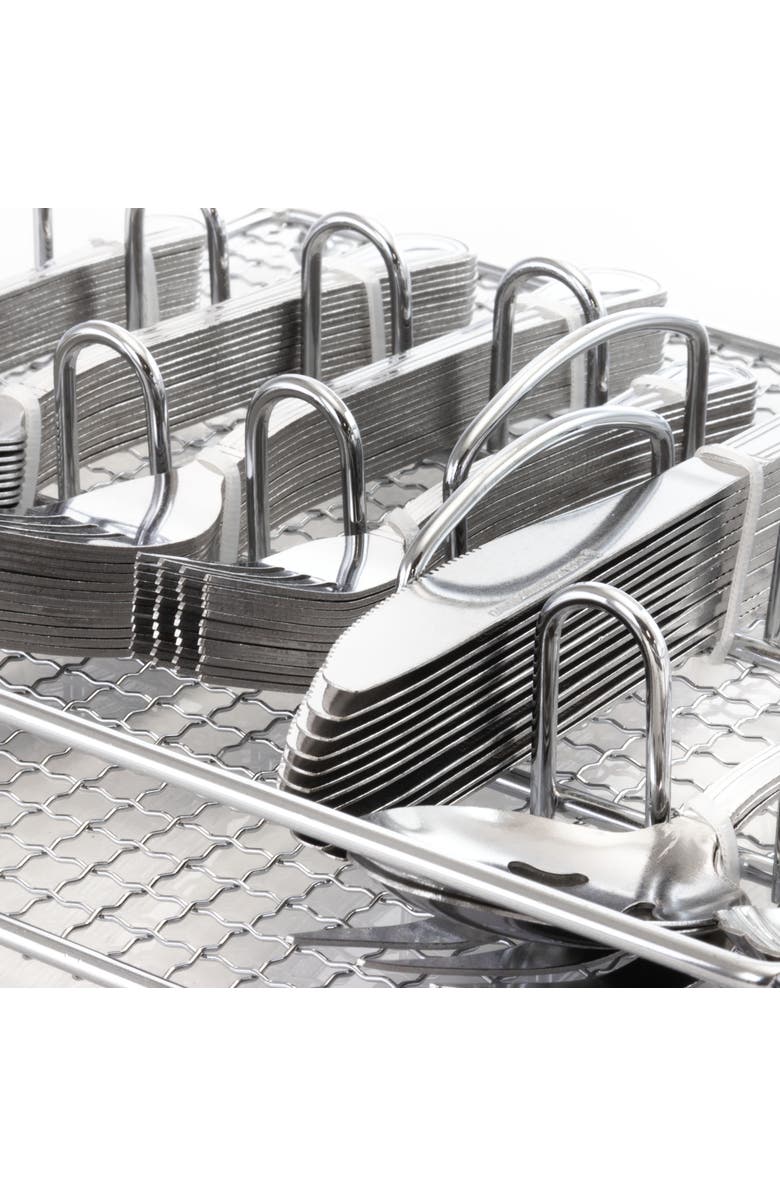 Gibson Home South Bay 65 Piece Stainless Steel Flatware Service Set with Wire Caddy, Alternate, color, Metallic Silver