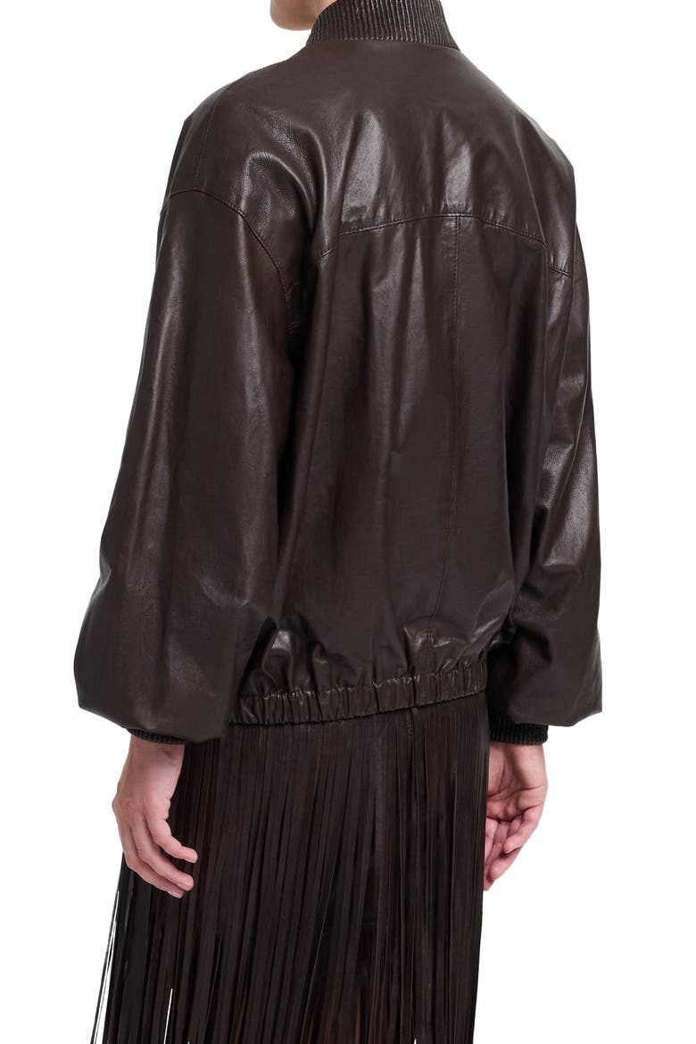 Bubble Hem Leather Bomber Jacket, Alternate, color, DARK CHOCOLATE