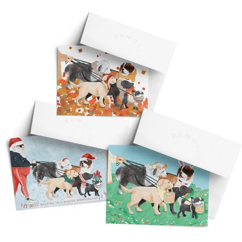 Holiday Greeting Card Pack Sets (3 ct, Assorted) Autumn, Santa and Easter Dog Walk