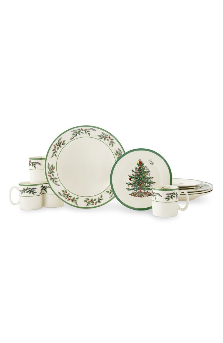 Spode Christmas Tree Holly 12-Piece Dinnerware Set, Main, color,