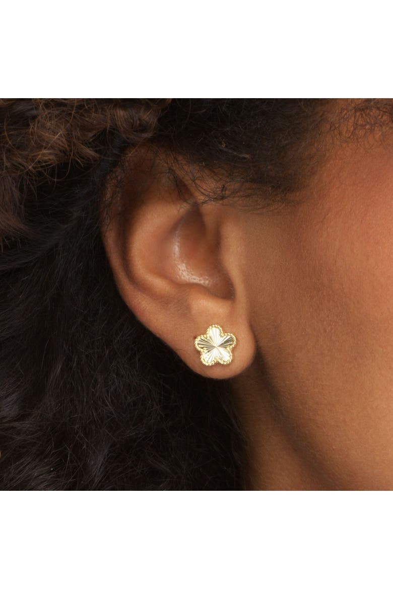 Fluted Flower Stud Earrings, Alternate, color, Gold Plated Sterling Silver