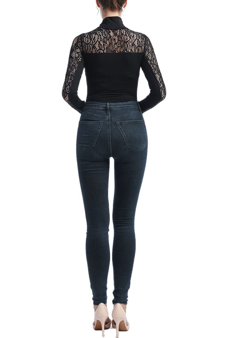 Gem Lace Mock Neck Bodysuit, Alternate, color, Black