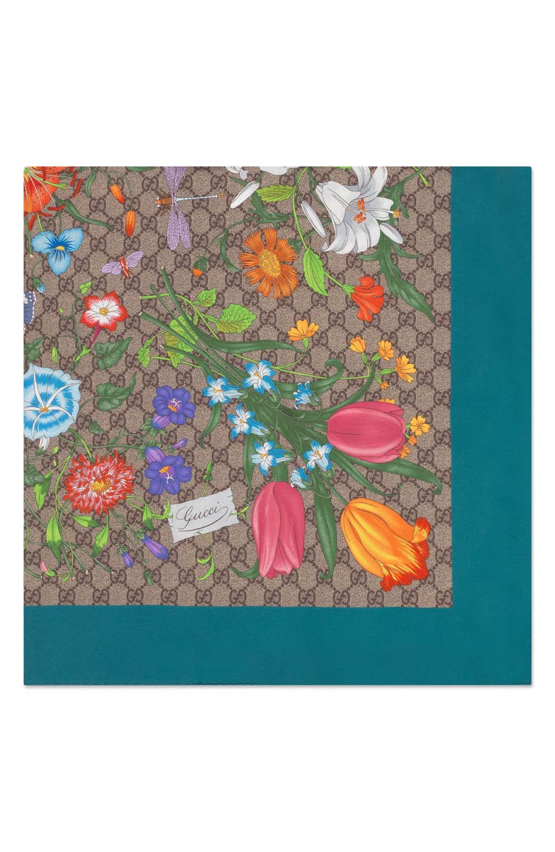Gucci GG Flora Print Silk Twill Scarf, Alternate, color, 