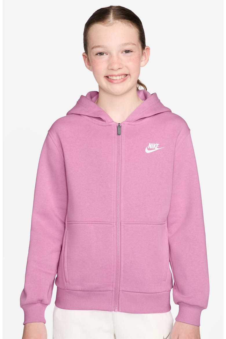 Kids' Club Fleece Zip-Up Hoodie, Main, color, PINK RISE/ WHITE