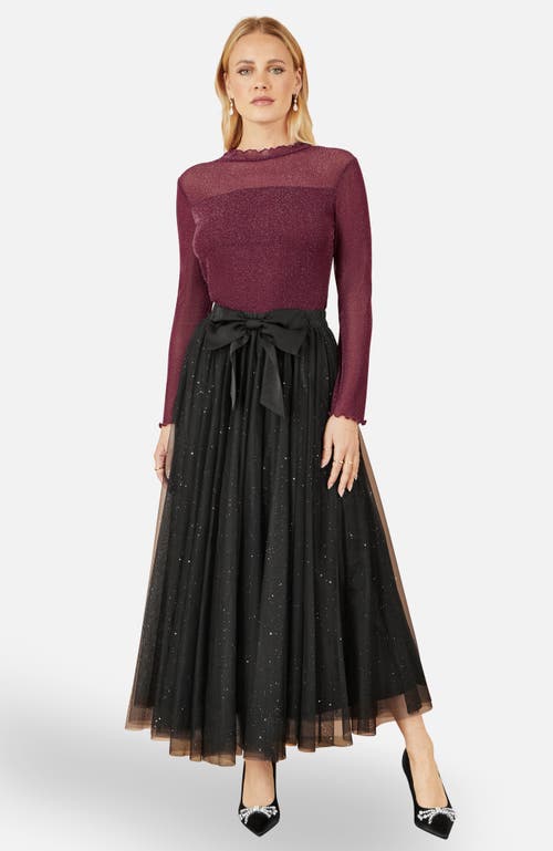 Yumi Sparkle Mesh Tulle Skirt With Satin Bow In Black