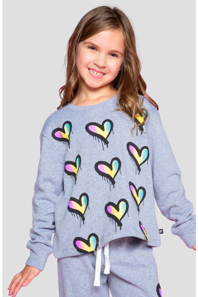 Kids' Cloud Soft Rainbow Heart Graphic Sweatshirt, Alternate, color, HEATHER GREY RAINBOW HEART