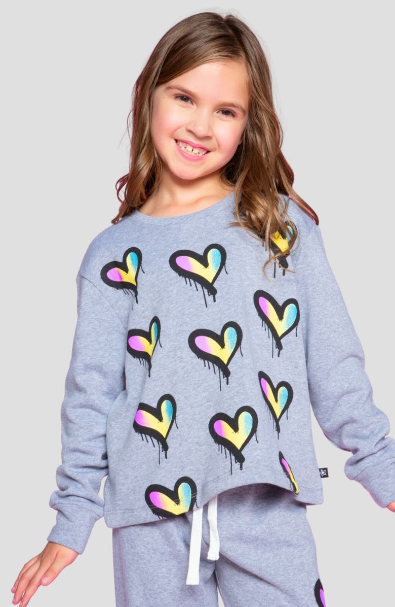 PixieLane Kids' Cloud Soft Rainbow Heart Graphic Sweatshirt, Alternate, color, Heather Grey Rainbow Heart
